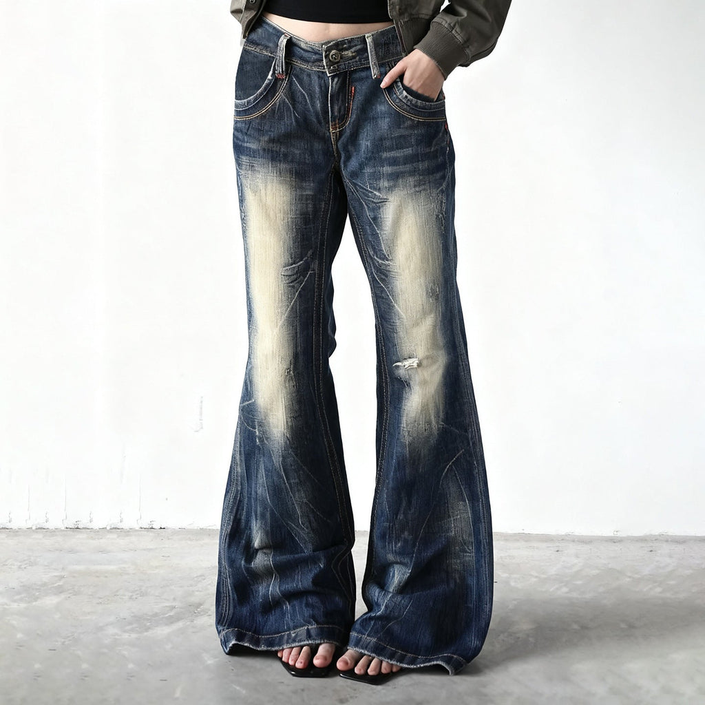Women's Flared Jeans with Fashionable Distressed Look