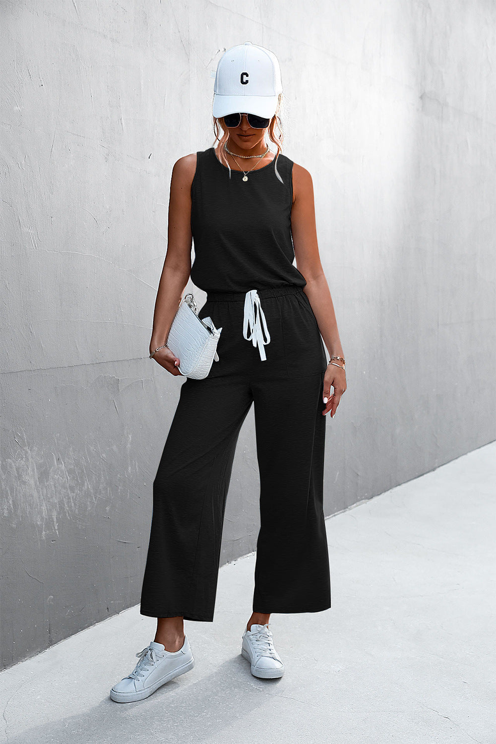 Women's Airy Wide-Leg Jumpsuit with Elastic Waist