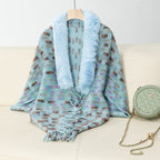 Women's Elegant Poncho with Luxurious Faux Fur Collar and Fringe