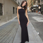 Women's Floor-Length Evening Dress with Elegant Halterneck