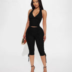 Women's Jumpsuit with Ruching and Tie-Neck