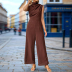 Elegant Women's Jumpsuit with Waterfall Neckline and Wide Leg