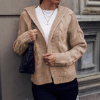 Women's Chunky Knit Cardigan with Hood and Cable Knit Pattern