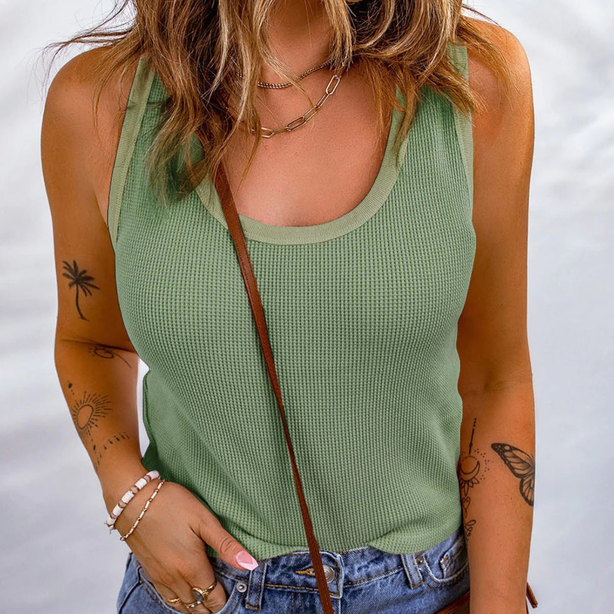 Women's Sleeveless Waffle-Knit Top