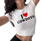 Women's Crop T-Shirt with Creative Cowboy Motif
