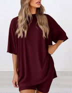 Women's Casual Lounge Set with Oversized Top and Shorts