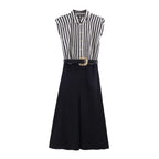 Women's Striped Jumpsuit with Decorative Belt
