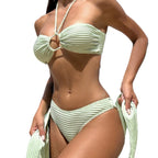 Women's Bandeau Bikini with Ring Detail and High-Waisted Bottoms