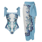 Women's Swimsuit Set with Elegant Wrap Skirt and Fashionable Bows