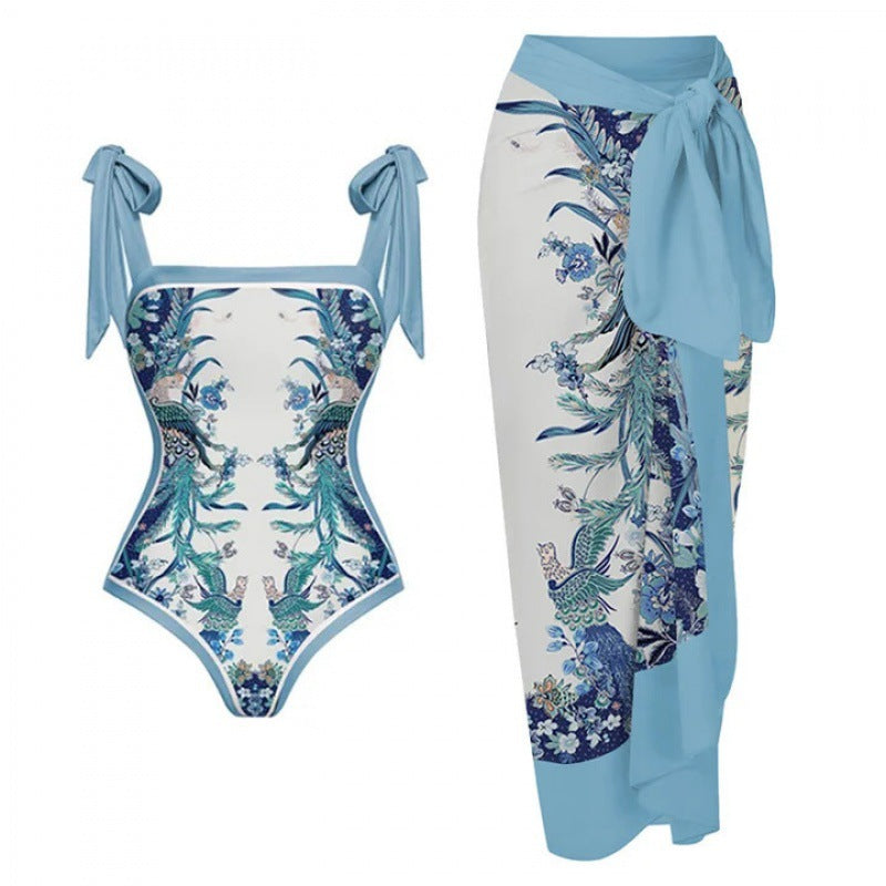 Women's Swimsuit Set with Elegant Wrap Skirt and Fashionable Bows