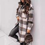 Women's Plaid Oversized Shirt Coat with Pockets