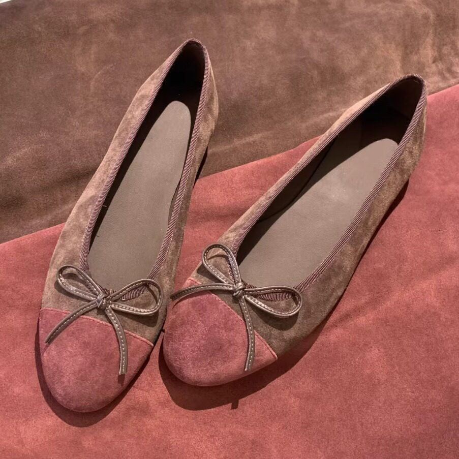 Women's Suede Ballet Flats with Decorative Bow