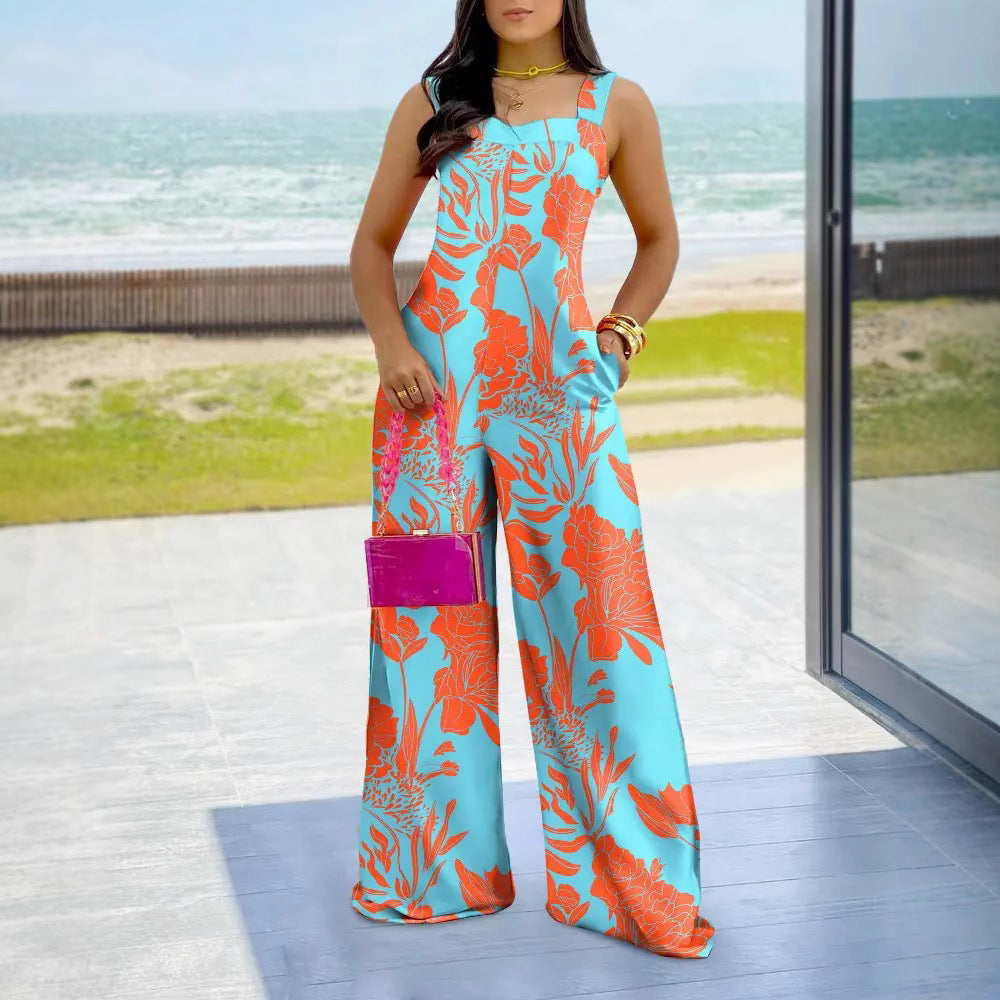 Women's Floral Print Wide-Leg Jumpsuit