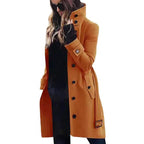 Women's Elegant High-Collar Coat with Practical Pockets