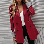 Elegant Double-Breasted Blazer with Plaid Detail