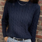 Women's Chunky Knit Sweater with Cable Pattern and Wide Sleeves