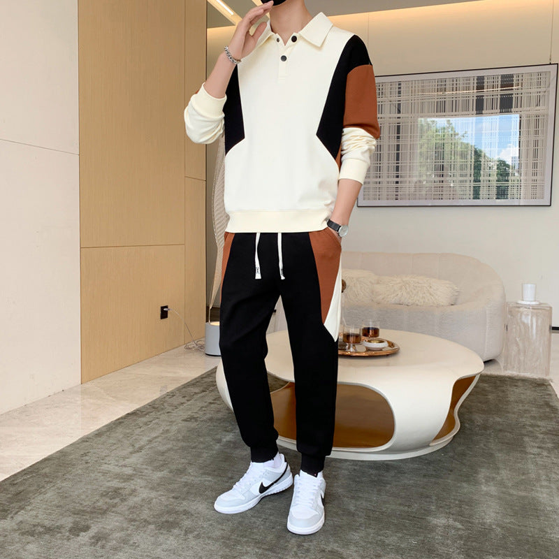 Men's Two-Piece Colorblock Tracksuit with Polo Collar