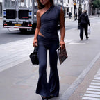Elegant Women's Jumpsuit with Asymmetric Design and Decorative Waist