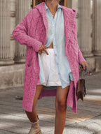 Women's Chunky Knit Cardigan with Open Cut and Hood