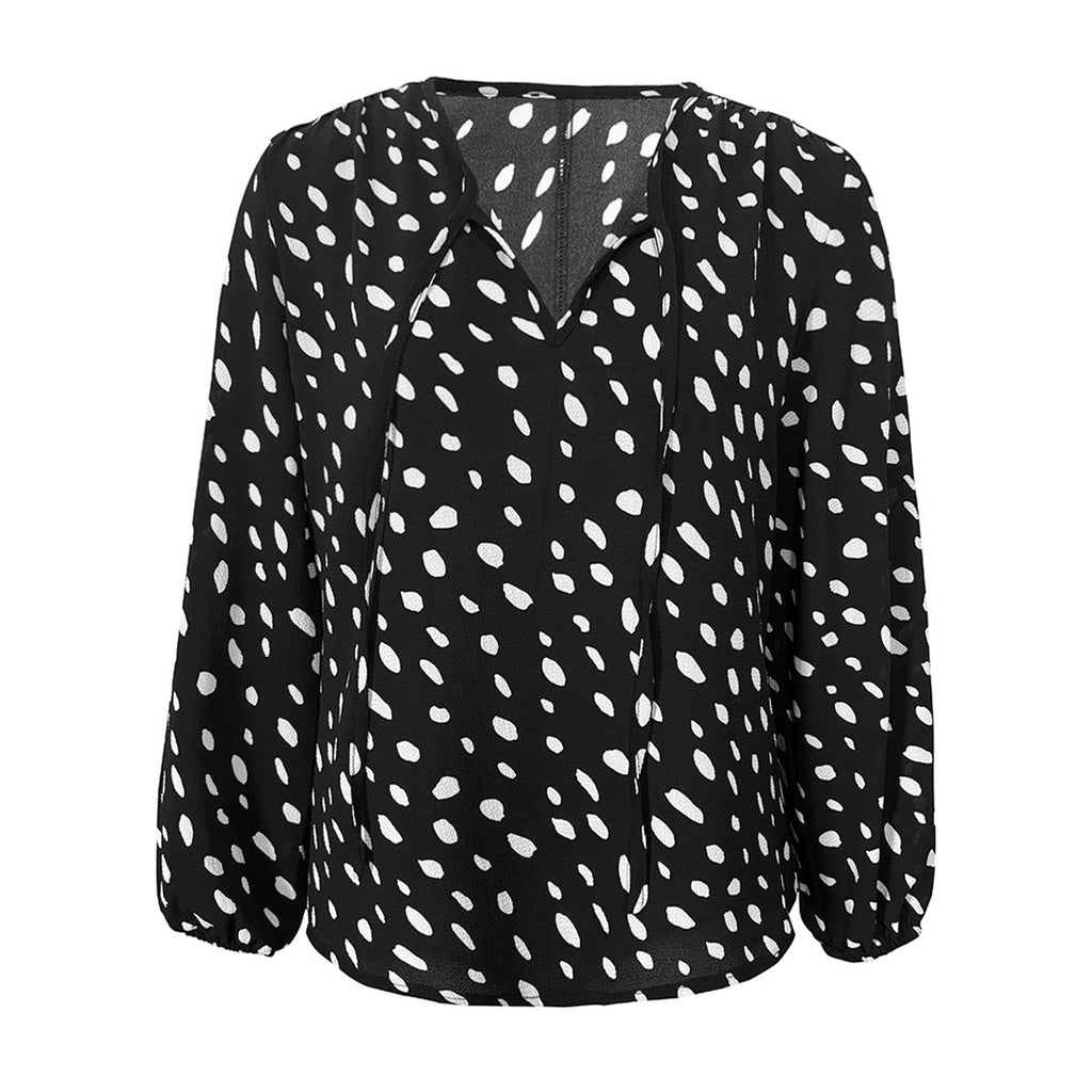 Women's V-Neck Blouse with Modern Polka Dot Design