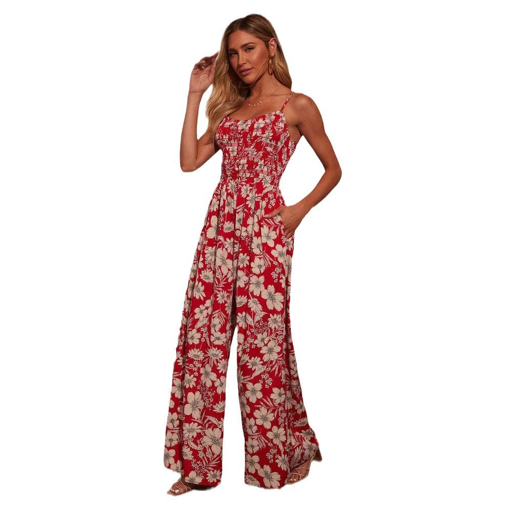 Women's Maxi Skirt with Floral Design and Adjustable Straps