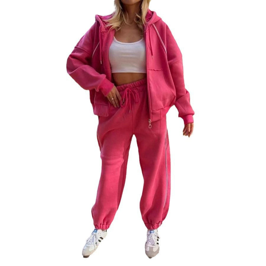 Women's Casual Hoodie and Jogger Set with Elastic Waist and Pockets