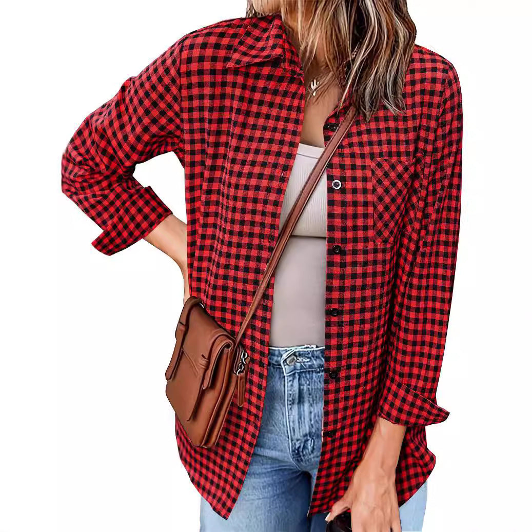 Women's Plaid Shirt with Casual Cut and Chest Pocket