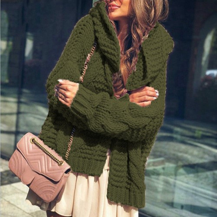 Women's Chunky Knit Cardigan in Relaxed Oversized Style with Shawl Collar and Large Pockets