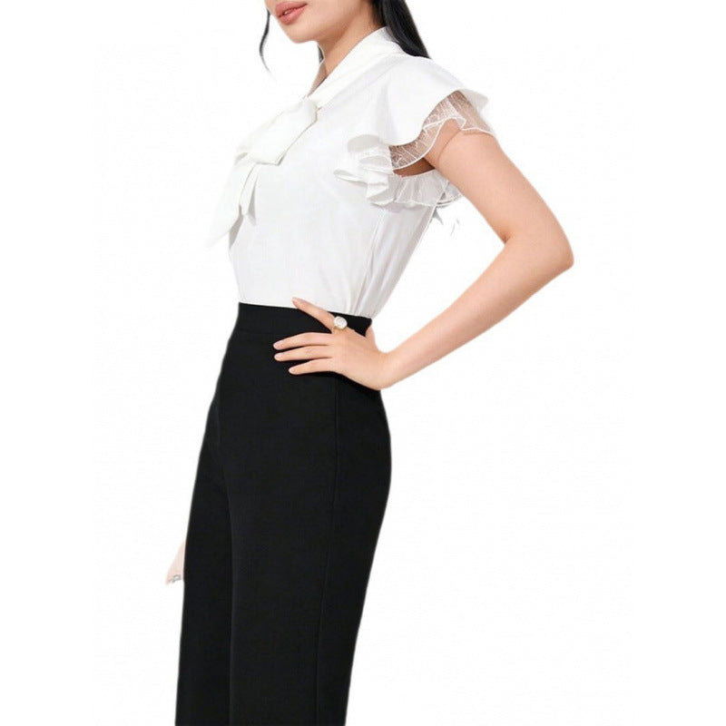 Women's Blouse with Ruffled Sleeves and Feminine Bow