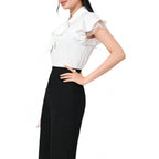 Women's Blouse with Ruffled Sleeves and Feminine Bow