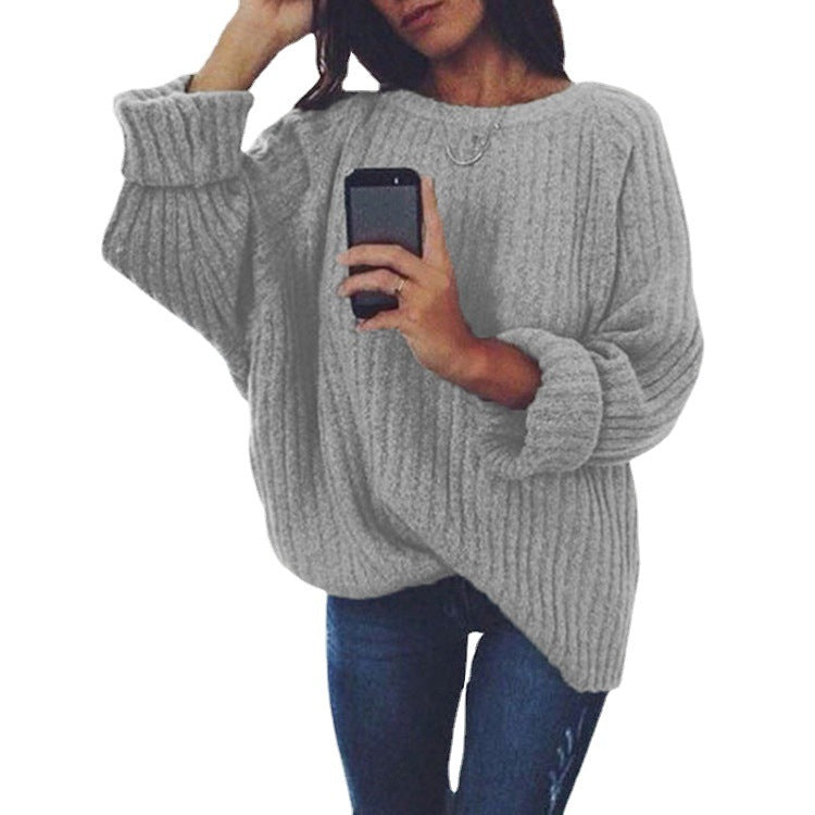 Women's Chunky Knit Sweater with Loose Fit and Trendy Ribbed Pattern