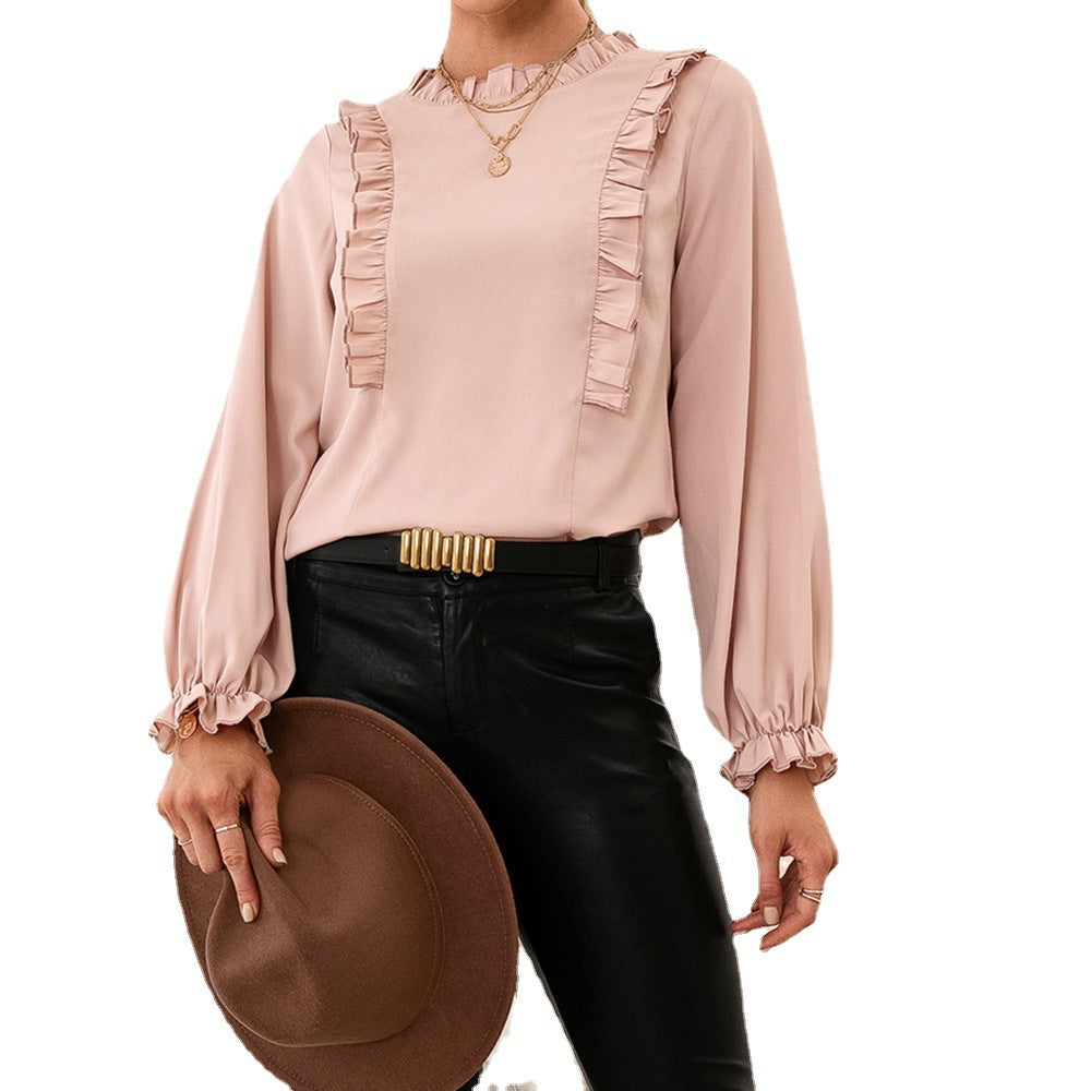 Elegant Women's Blouse with Ruffle Details and Loose Sleeves