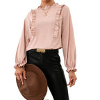 Elegant Women's Blouse with Ruffle Details and Loose Sleeves