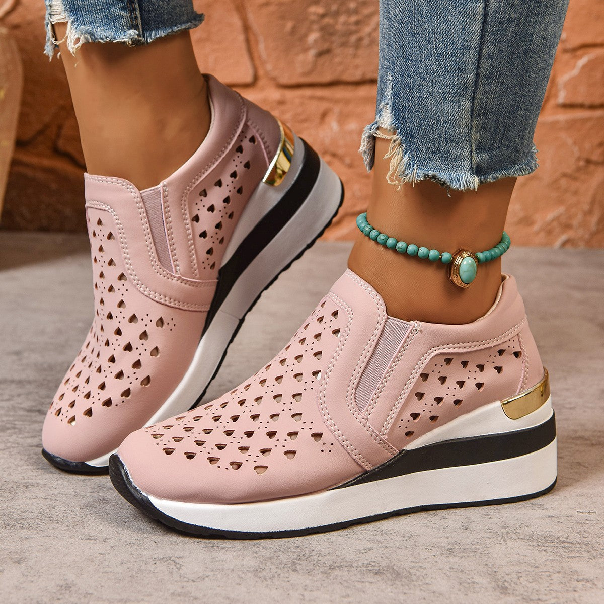 Women's Breathable Slip-On Sneakers with Comfort and Decorative Perforation