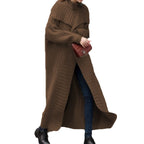 Women's Large Knit Coat with Deep Collar and Artistic Ribbed Pattern