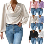 Elegant Blouse with Asymmetric Neckline and Long Sleeves