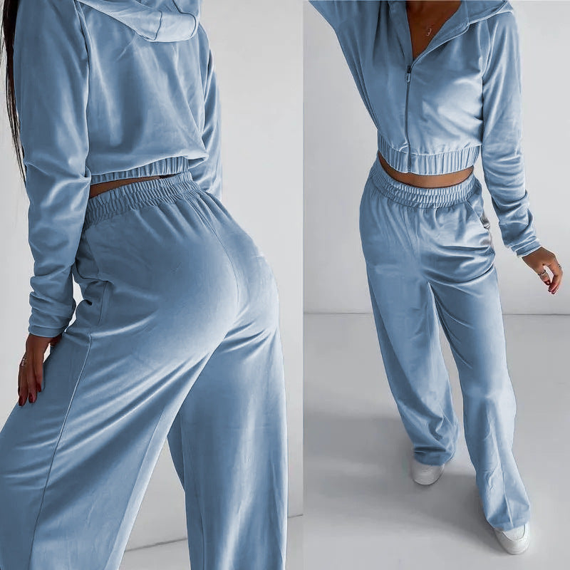 Women's Cropped Thermo-Fleece Set with Half-Zip