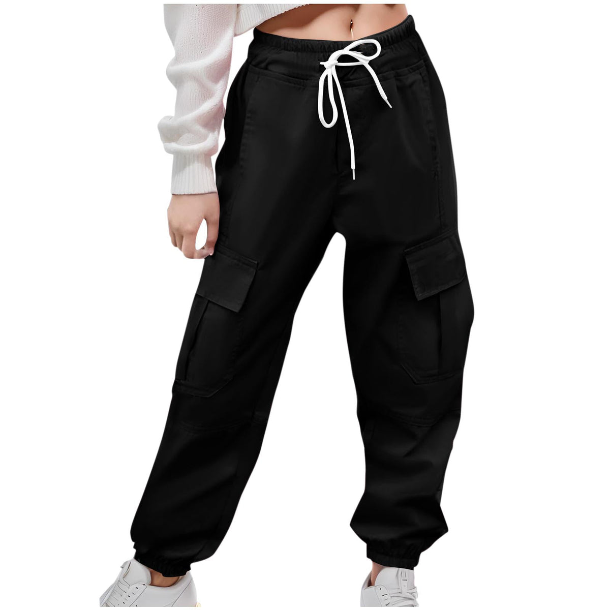 Women's Cargo Pants with Elastic Waist and Side Pockets