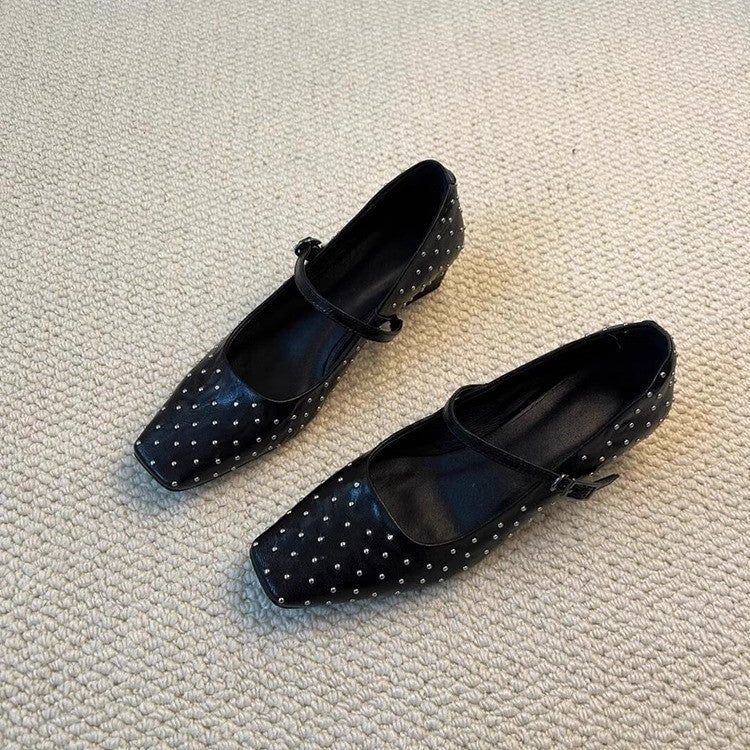 Women's Ballet Flats with Decorative Studs and Straps