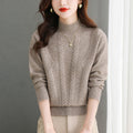 Women's Chunky Knit Sweater with Cable Pattern and High Neck