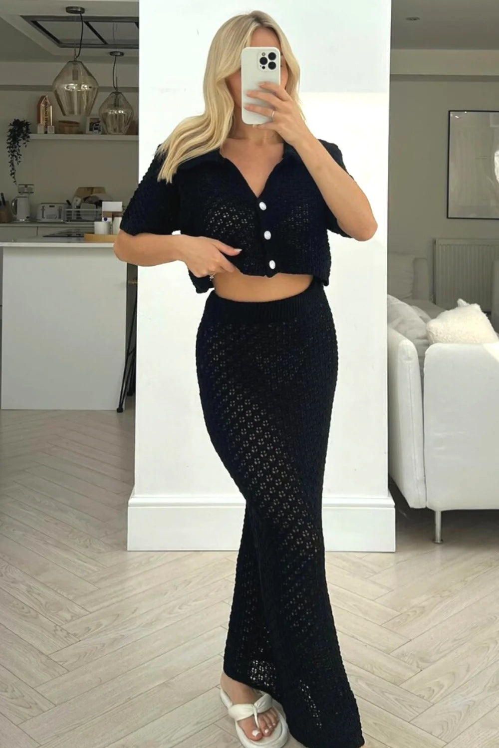 Women's Casual Knit Set with Cropped Jacket and Wrap Skirt