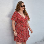 Women's Floral Summer Dress with V-Neck and Loose Sleeves