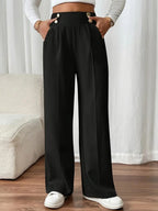 Women's Elegant and Airy High-Waist Wide-Leg Trousers with Practical Pockets