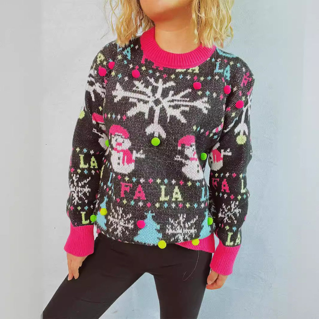 Festive Sweater with Colorful 3D Appliqués