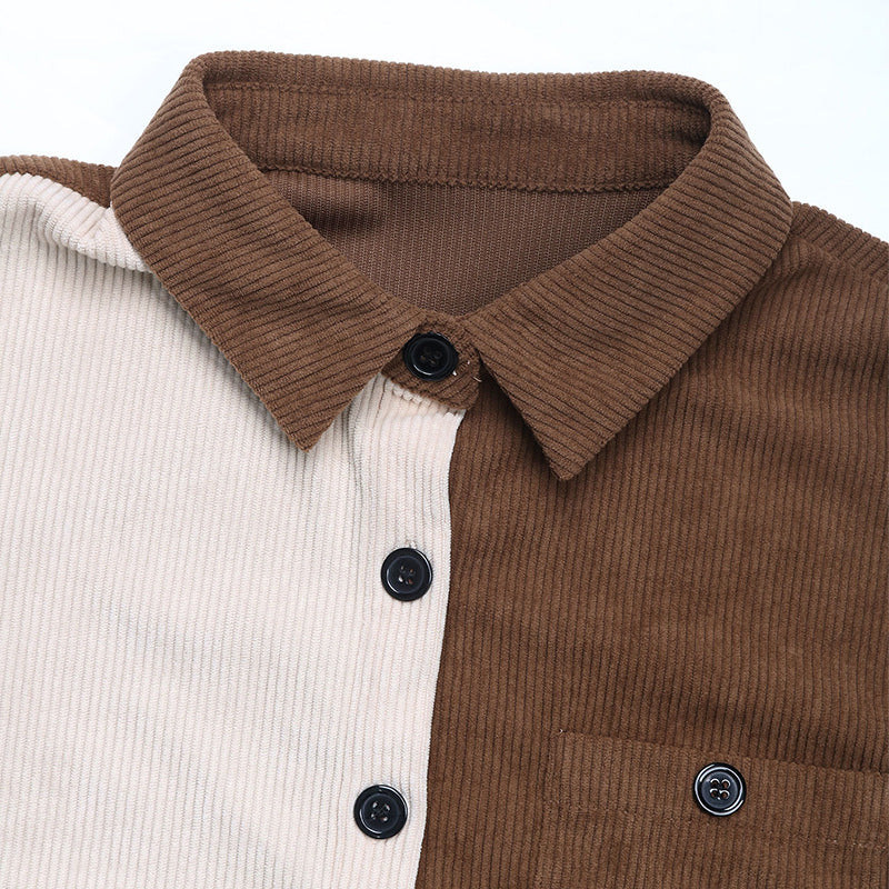 Women's Corduroy Shirt with Color-Block Design