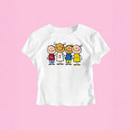 Women's Crop T-Shirt with Creative Children's Drawing Pattern