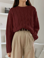 Patterned Knit Sweater with Voluminous Sleeves