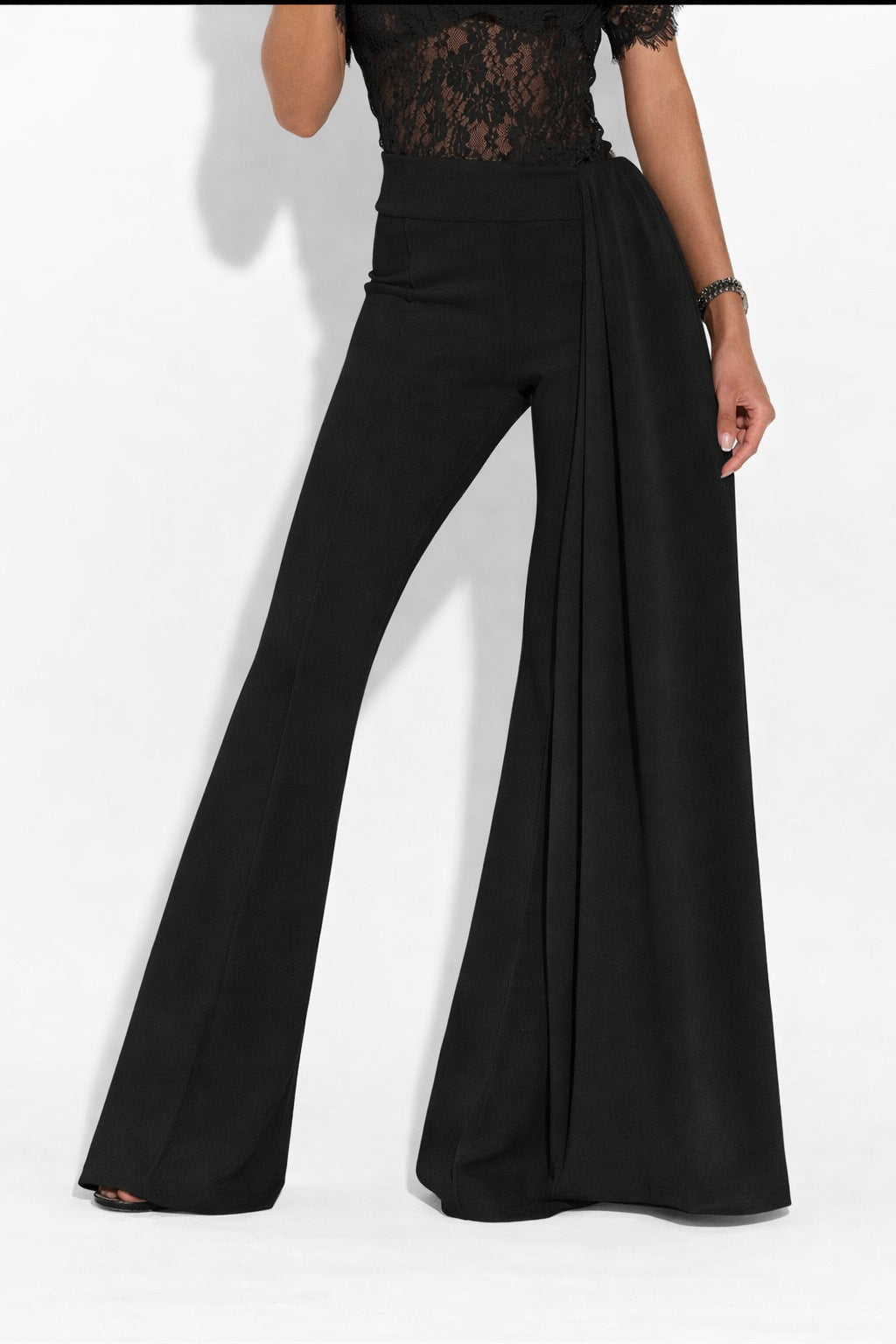 Women's Elegant Flared Pants with Side Draping
