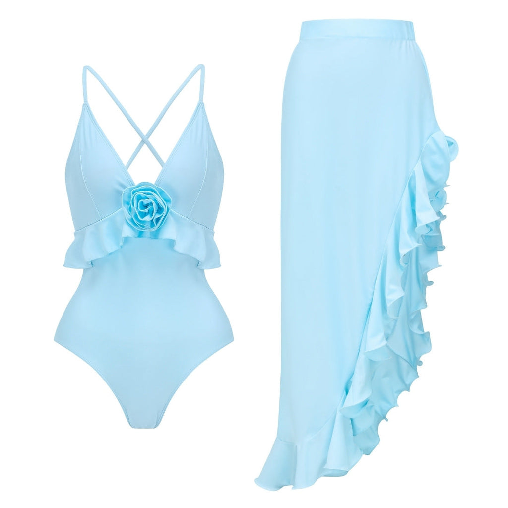 Women's Swimsuit with Voluminous Ruffles and Elegant Maxi Skirt
