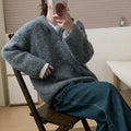 Women's Comfortable Knit Sweater with Button Placket and Hood